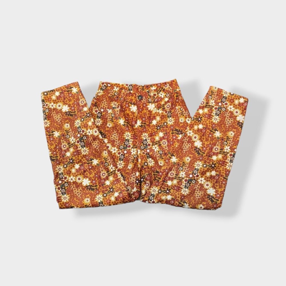 Cider Orange Retro Vibe 70s Floral Corduroy Pant Size Extra Small New With Tags